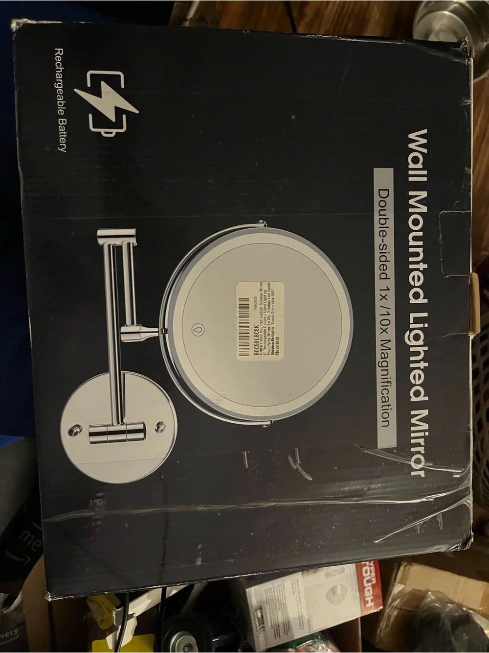 Silver Wall-Mount LED Makeup Mirror with 10x Magnification - Silver